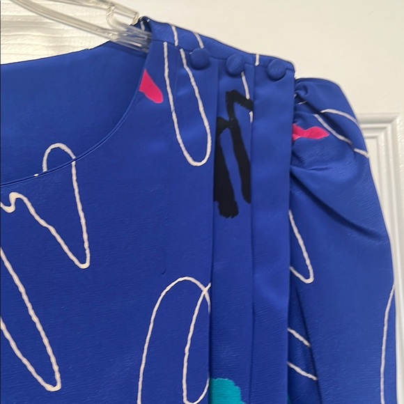 Royal Blue Long Sleeve Sundress with Cuffed Sleeves and Crew Neck - Picture 3 of 4